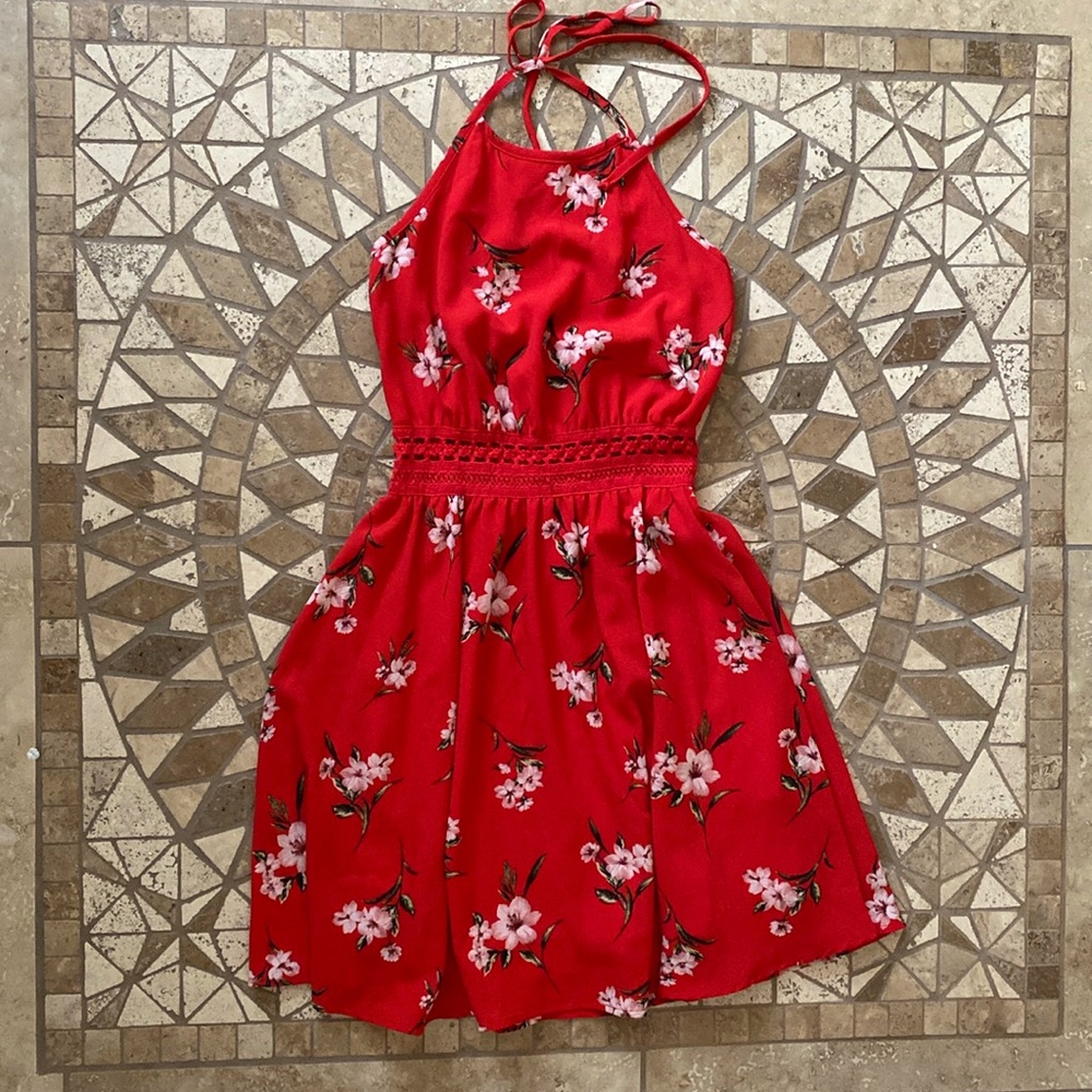 Red halter dress